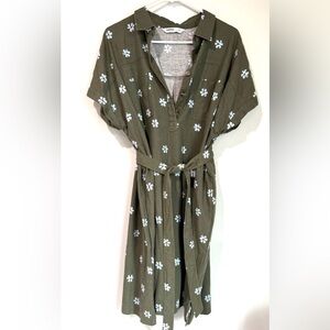 Sonoma Floral Green and Flower Button-Up Dress with Belt